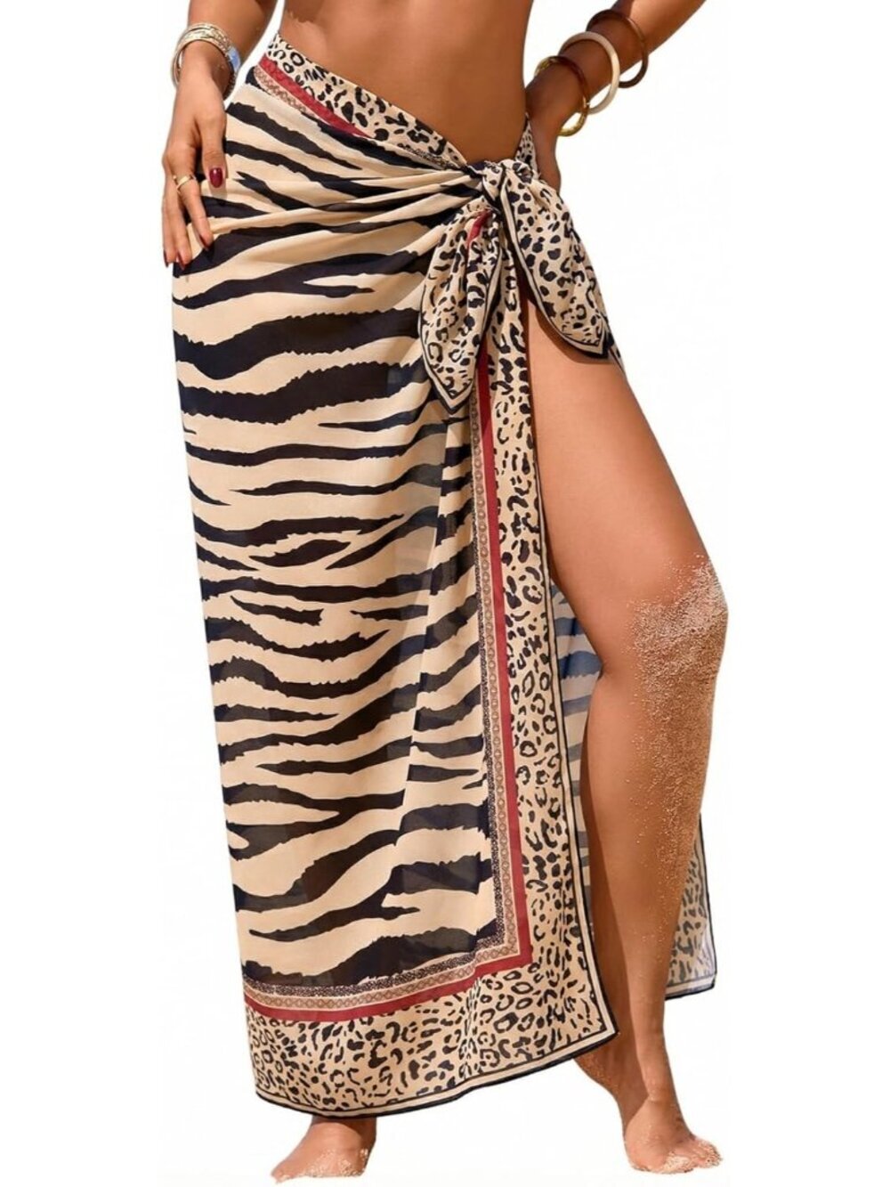 Women's Animal Stripe Pattern Swimsuit High Slit Summer Floral Print Wrap Beach